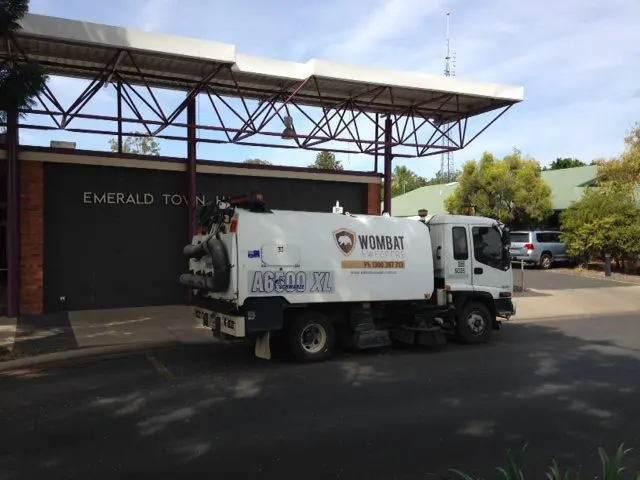 Wombat Sweepers street sweeper outside a council building